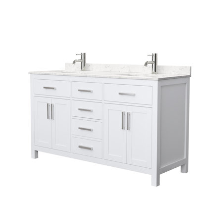 Meuble-lavabo double autoportant de 60 po avec plateau en marbre Beckett