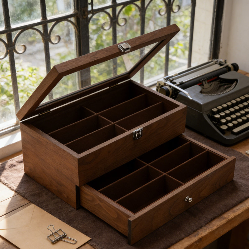 Boîte à bijoux en bois + boîte à lunettes de soleil