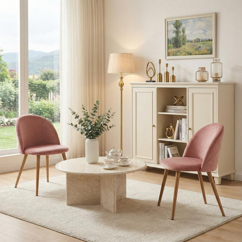 Ensemble de 4 chaises de salle à manger en velours, ensemble de chaises d'appoint de style scandinave pour le salon, les pieds en métal et les sièges souples, 4 pièces