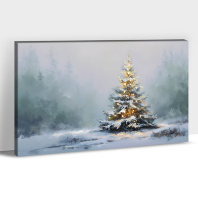 «Winter Tree», art mural sur toile - photos murales de Noël, peintures rétro de Noël pour le salon, impressions murales de vacances encadrées, œuvres d'art sur toile tendue avec cadre en pin, 12 po x 16 po
