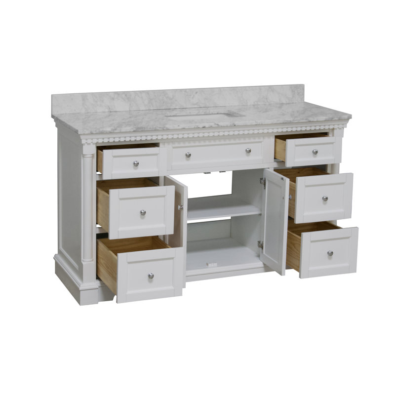Ensemble de meuble-lavabo simple 60 po Fossen, Blanc, Marbre de Carrare