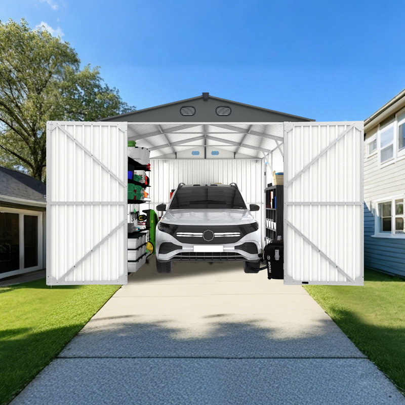Remise de garage extérieure en métal l 10 pi x P 20 pi Lachezara, Gris foncé