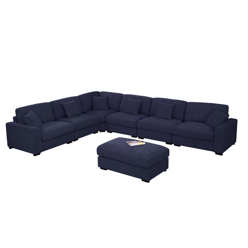 Chenille Modular 9-Piece Corner Sectional, Khailey Blue Polyester