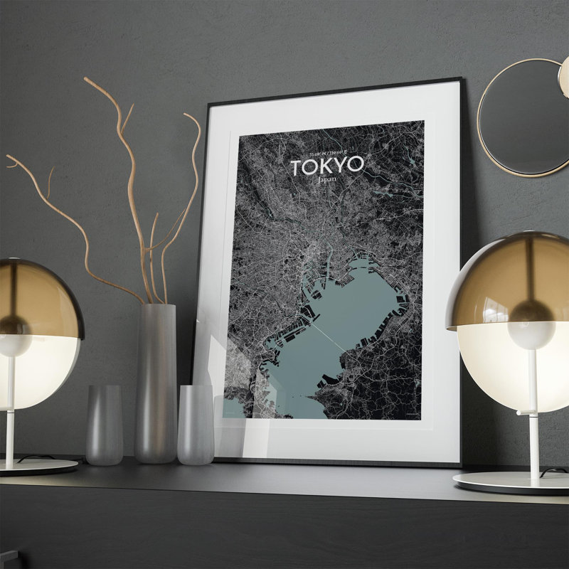 Tokyo City Map In Midnight - No Frame Print, 17cm H x 11cm W x 0.05cm D