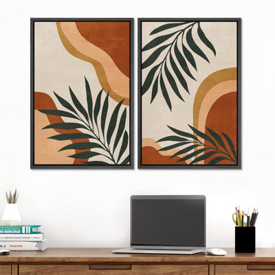 2 feuilles de palmier Mid-Century rétro, formes abstraites, art moderne, décoration murale bohème, 2 pièces