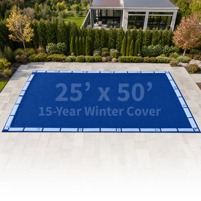Bâche d'hiver rectangulaire Blue Wave Arctic Armor pour piscine creusée de 3,66 m x 6,10 m (12 pi x 20 pi), bâche de piscine robuste et solide, polyéthylène laminé 4,27 m x 4,27 m (14 pi x 14 pi), chevauchement de 1,52 m (5 pi), œillets métalliques, câble et treuil, garantie de 15 ans