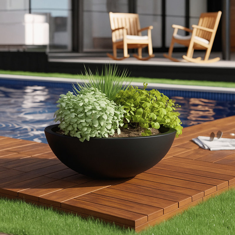 Grand pot à fleurs K22, H 7,5 po x l 22 po x P 22 po, Noir