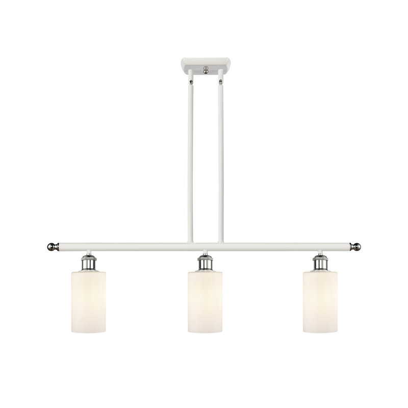 Lustre cylindrique à 3 lumières pour îlot de cuisine Glessite, Blanc mat, DEL, Blanc / chrome poli