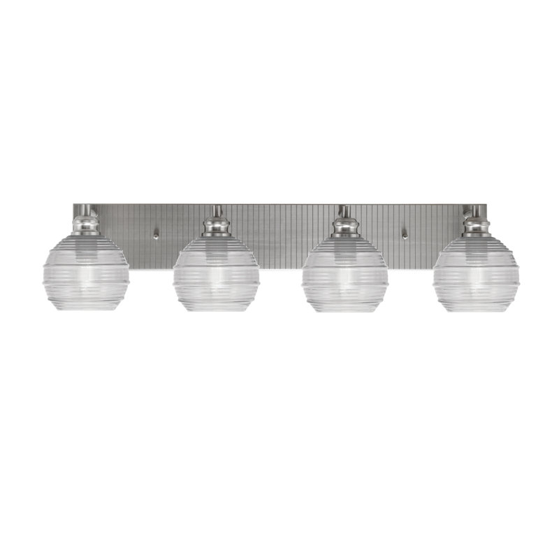 Barre d'éclairage de salle de bain 4 lumières Edge avec verre nervuré 6 po, Fumée, Nickel brossé