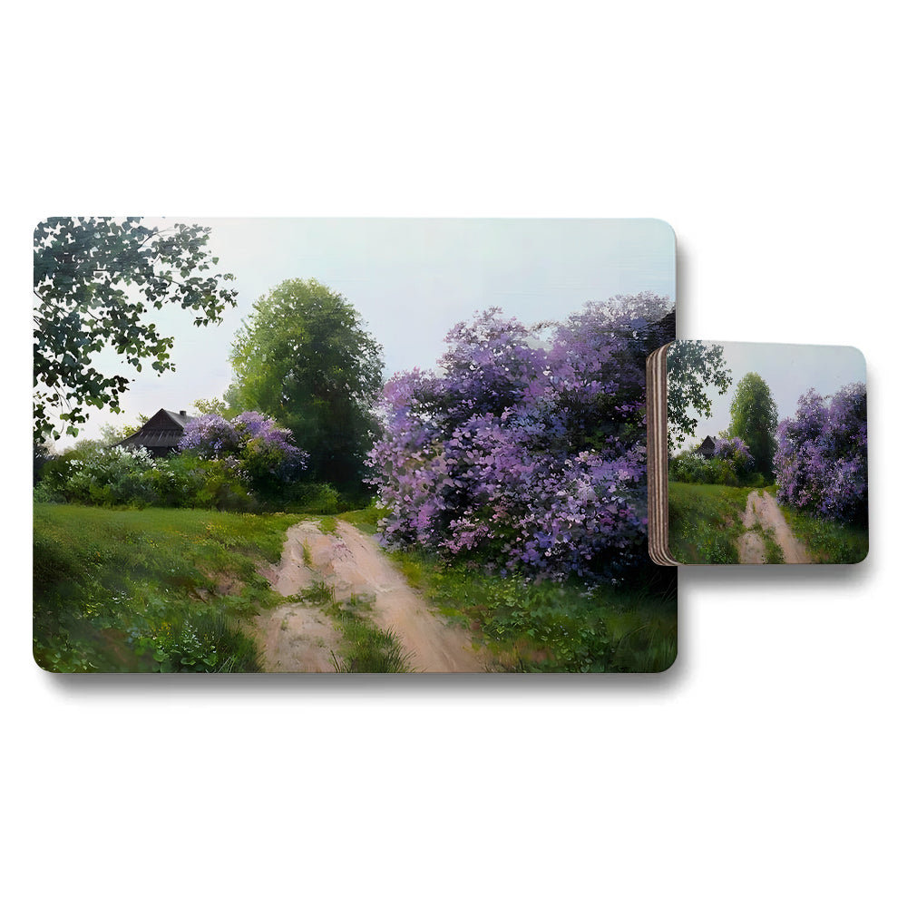 Scenic Lilac Garden Placemats And Coasters Set For Dining Table
