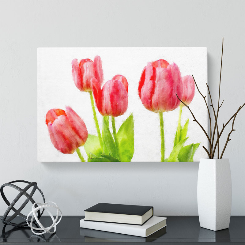 Beautiful Pink Tulips Painting - Wrapped Canvas, 50cm H x 76cm W x 3cm D