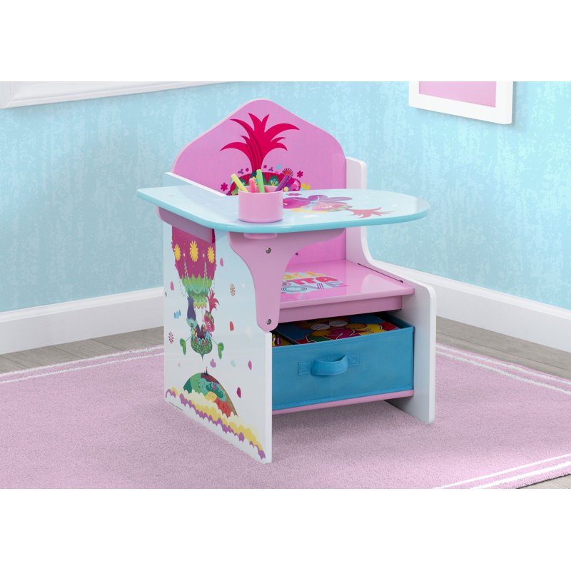 Pink and Blue Trolls World Tour Kids Chair Desk with Storage Bin