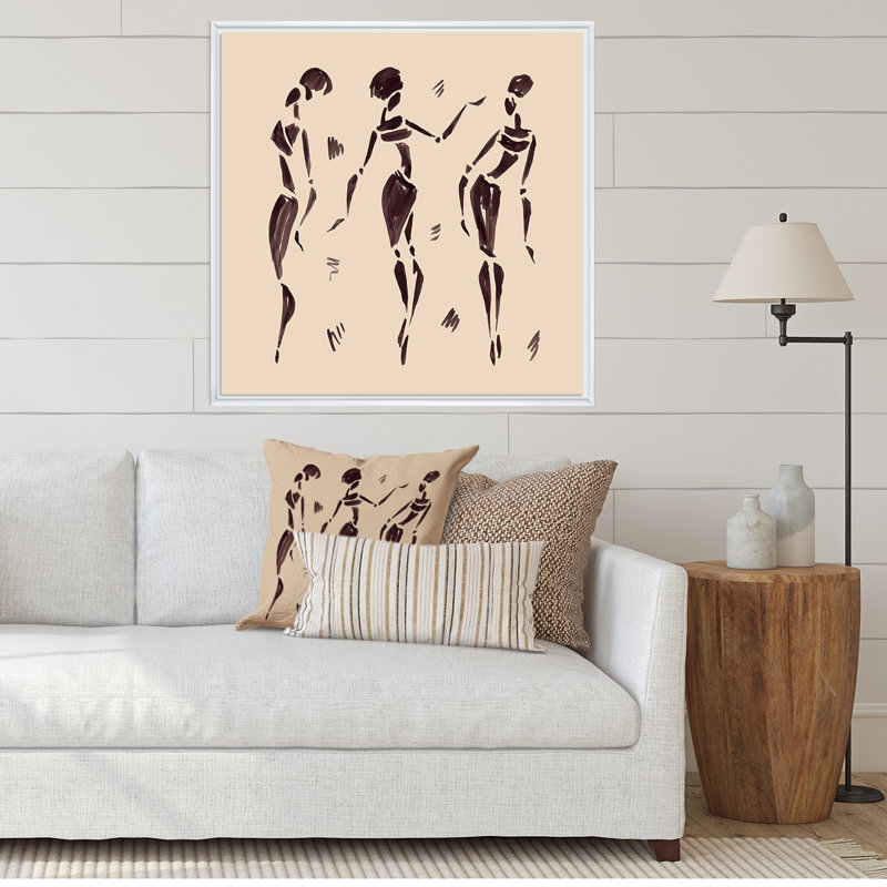 «Abstract Brown Dancers - Glam», reproduction d'art sur toile, H 30 po x l 30 po x P 1 po, Cadre flottant blanc