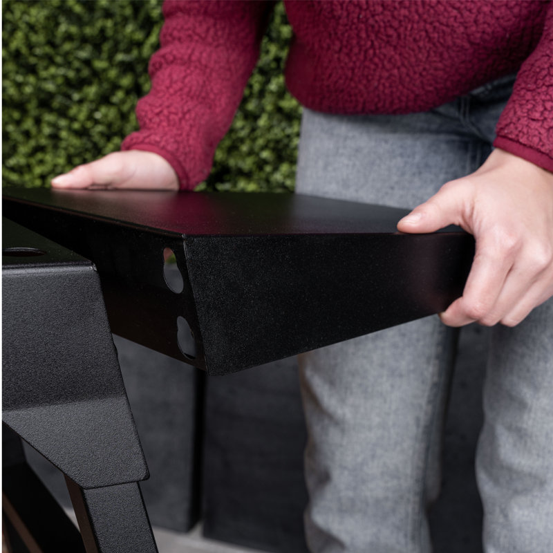 Black Adjustable Steel Griddle Stand with Side Shelf