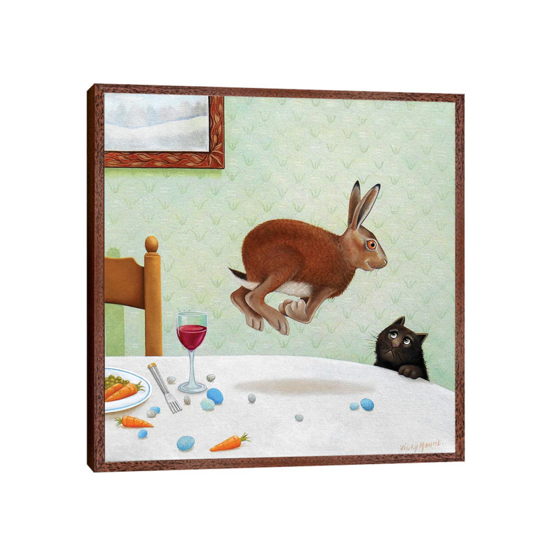 Here Hare by Vicky Mount - Floater Frame Gallery-Wrapped Canvas Giclée on Canvas, Classic Brown Wood Framed Canvas
