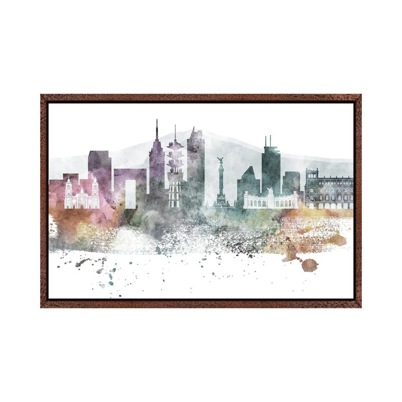 Mexico City Pastel Skylines 1 Piece Wall Art on Canvas, 66.04 cm H x 45.72 cm W, Classic Wood Framed Canvas