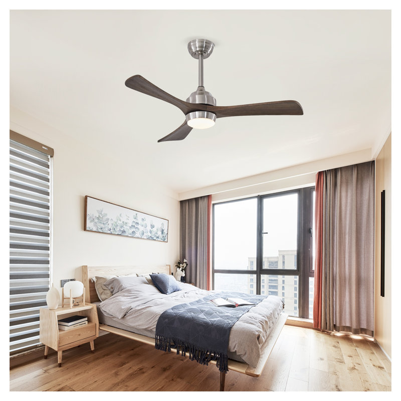 42" Modern Solid Wood Ceiling Fan with Light, Brushed Nickel DC Motor Indoor Ceiling Fan with Remote Control, 42" Wide