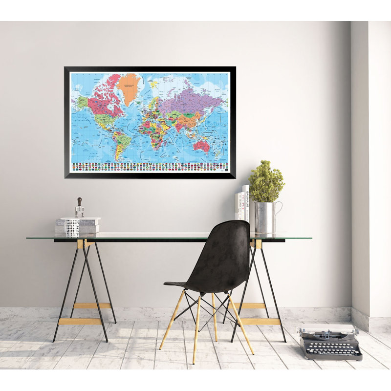 Impression encadrée, carte du monde colorée 36 x 24 cartes, cartes du monde et drapeaux