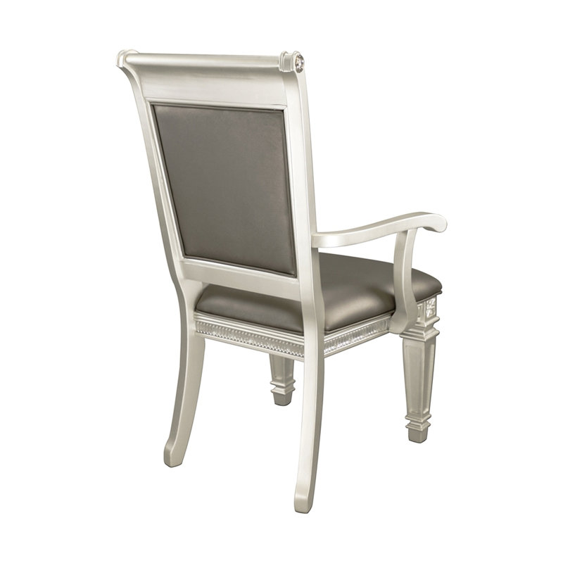 Fauteuils de salle à manger modernes (2), finition argentée glamour, siège en similicuir gris foncé, fauteuils de finition en bois, paire de 2, revêtement, structure