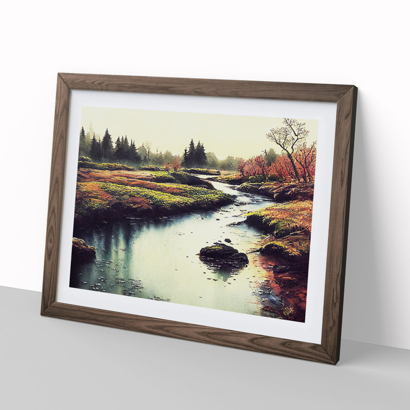 Beautiful Stream - Single Picture Frame Painting, 46cm H x 64cm W x 2cm D, Walnut Framed