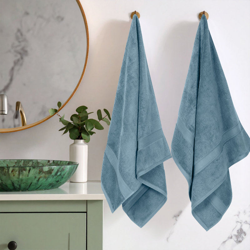 800 GSM Certified Egyptian Cotton Bath Towel Set (Set of 2), Denim Blue