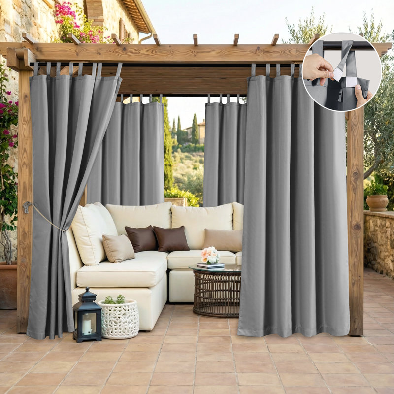 Outdoor Curtain with Tab Top, Waterproof Black Out Thermal Insulated Outdoor Bedroom Livingroom Curtains, Effective Sun and Privacy Protection Curtain, for Balcony Terrace Pergola Indoor, Single Panel, 100" W x 120" L Gray