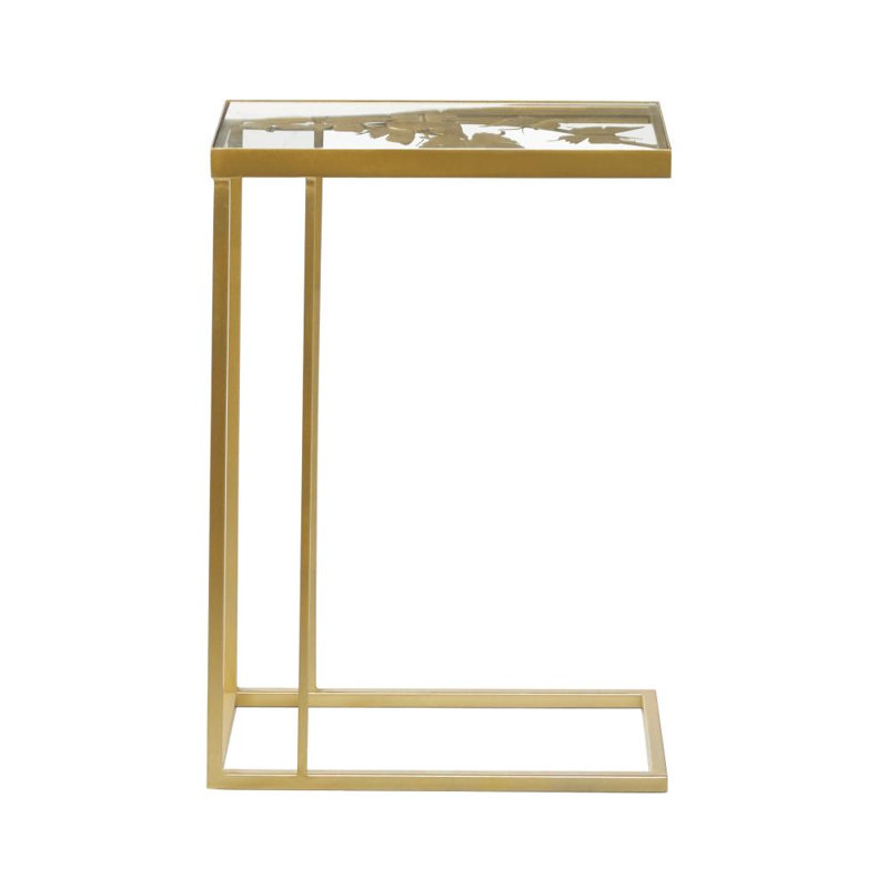 Metal side table with transparent glass top