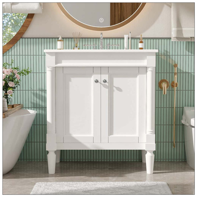 Meuble-lavabo 30 po avec lavabo en céramique, White