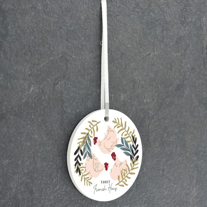 Sanson Three French Hens Circle Shaped Ceramic Ornament