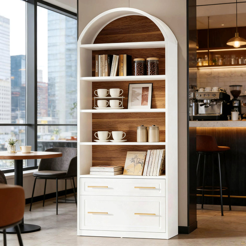 Tablette utilitaire, bibliothèque arquée, bibliothèque élégante deux tons