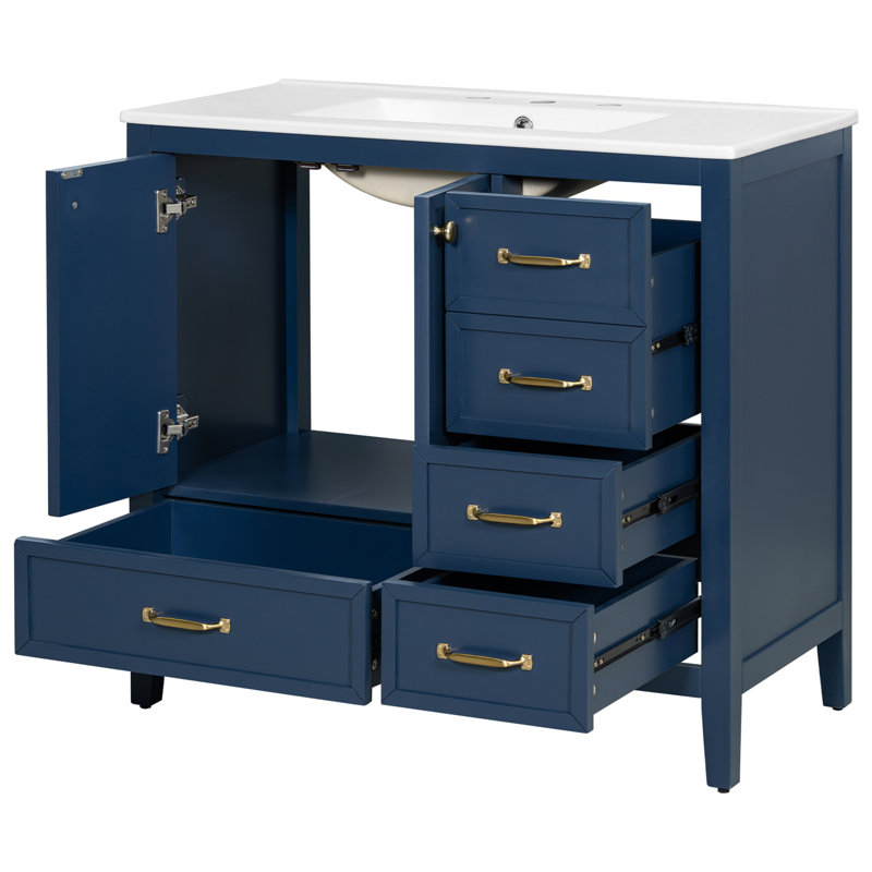 Meuble-lavabo de salle de bain avec lavabo, Bleu