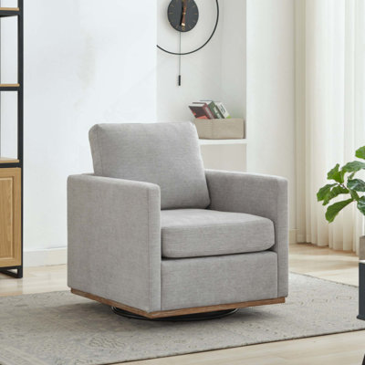 Square Upholstered 360° Swivel Accent Chair and Comfy Single Sofa Chair with a Weathered Finished Wooden Base, Club Lounge Reading Armchair for Living Room Bedroom Apartment Nursery
