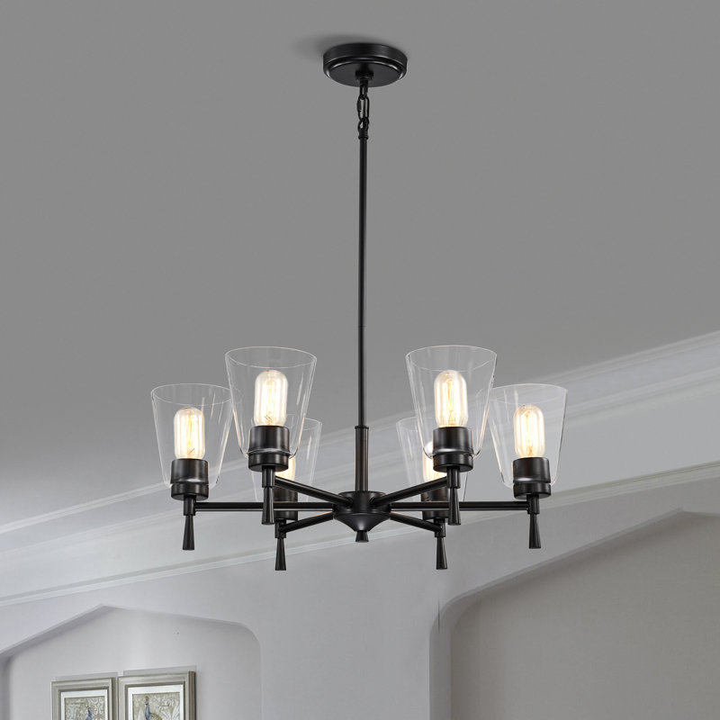 Briarwood 6 - Light Dimmable Wagon Wheel Chandelier, Matte Black