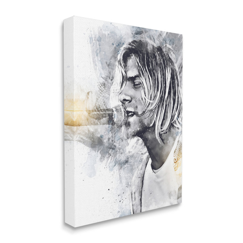 Portrait chantant Kurt Cobain par Birch & Ink - impression, H 30 po x l 24 po x P 1,5 po, Toile tendue