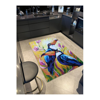 Tapis lavable à motif d'oiseaux doubles