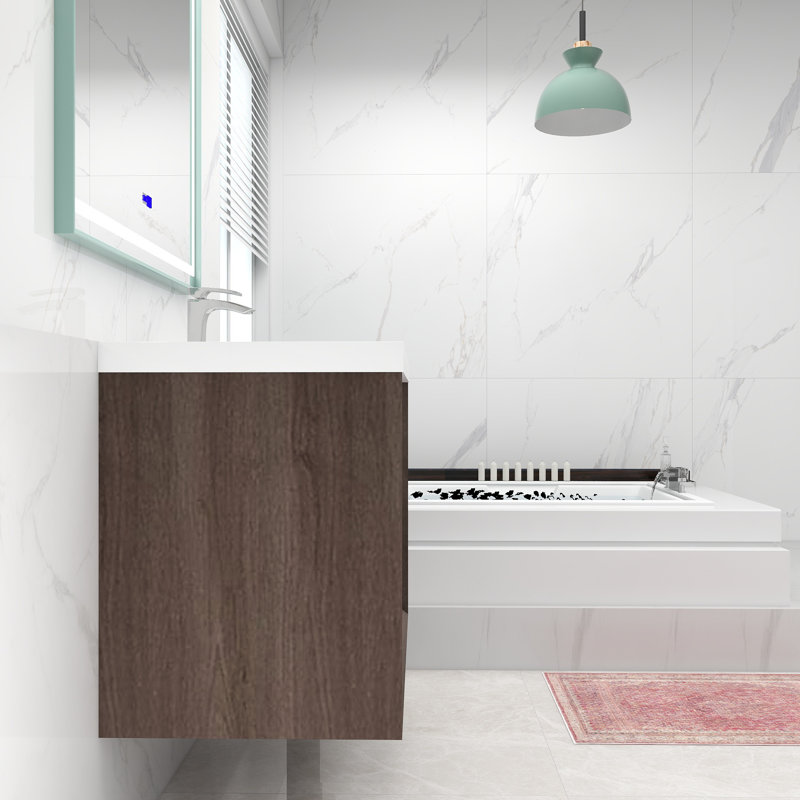 Ensemble de meuble-lavabo mural simple 36 po Attallah, Chêne rouge