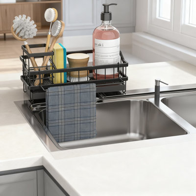 Kitchen Sink Caddy Organizer With Automatic Drainage, Rustproof Stainless Steel Sponge Holder For Sponges Brushes And Cleaning Supplies, Countertop Storage Solution