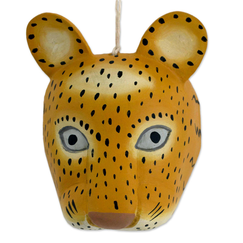 Décoration murale artisanale en bois de pin sculpté et peint Jaguar