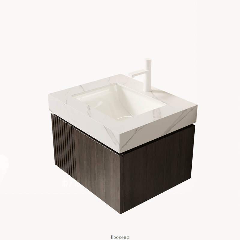 Meuble-lavabo flottant espresso 24 po avec comptoir blanc Carrara, lavabo en céramique et 1 trou de robinet, Espresso