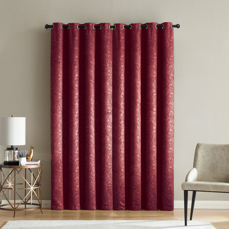Jamie Embossed Scroll Grommet Blackout Curtain Panel, 55" W x 90" L, Red