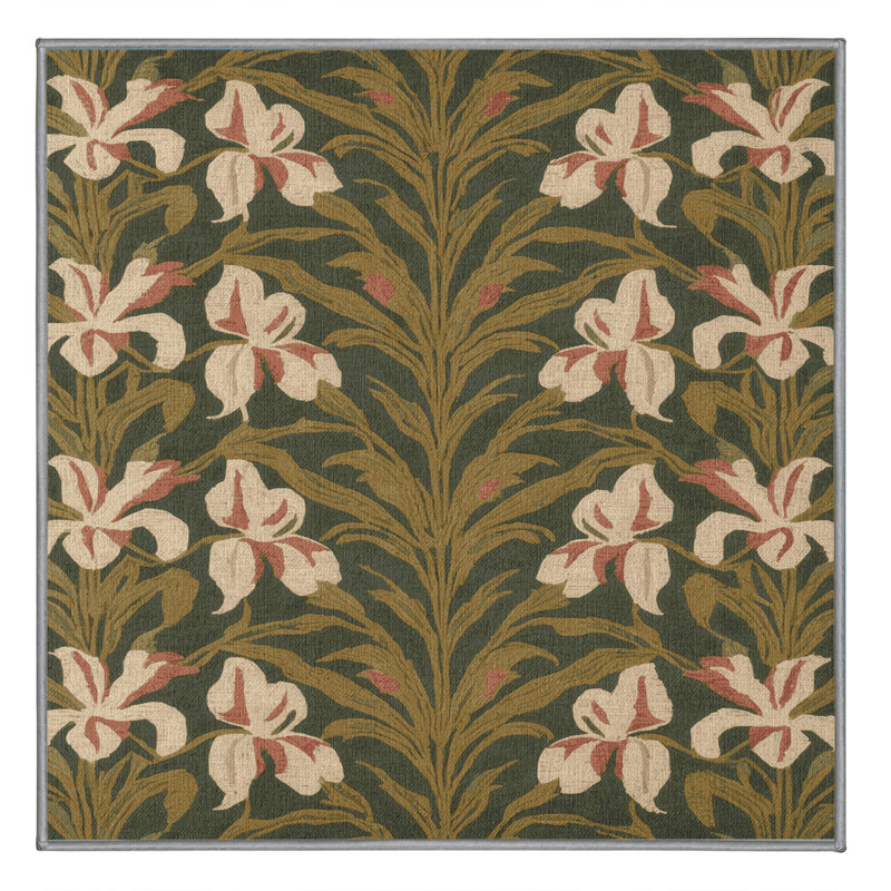 Tapis botanique brun lavable à la machine, Carré 3 pi
