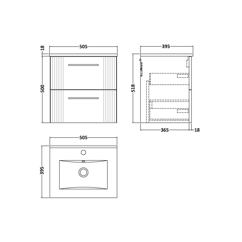 Deco 505mm Single Bathroom Vanity with Integrated Vitreous China Basin, Satin Anthracite