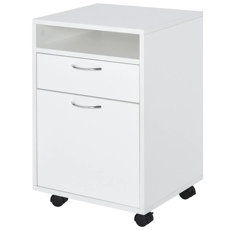 Mobile File Cabinet With Drawer, White Printer Stand With Storage Shelf & Cabinet, Rolling Office Organizer With Casters For Under Desk