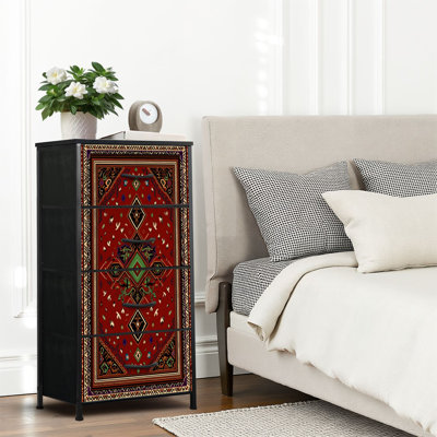 4 Drawer Dresser for Bedroom, Narrow Chest of Drawers, Wooden Top and Study Iron Frame 18"x37.5"-(WxH)