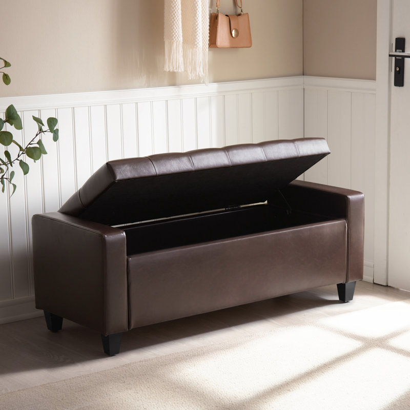 48.8" W Faux Leather Upholstered Storage Ottoman Bench, Brown