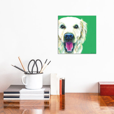 Golden Retriever On Emerald by Kirstin Wood - Wrapped Canvas Print