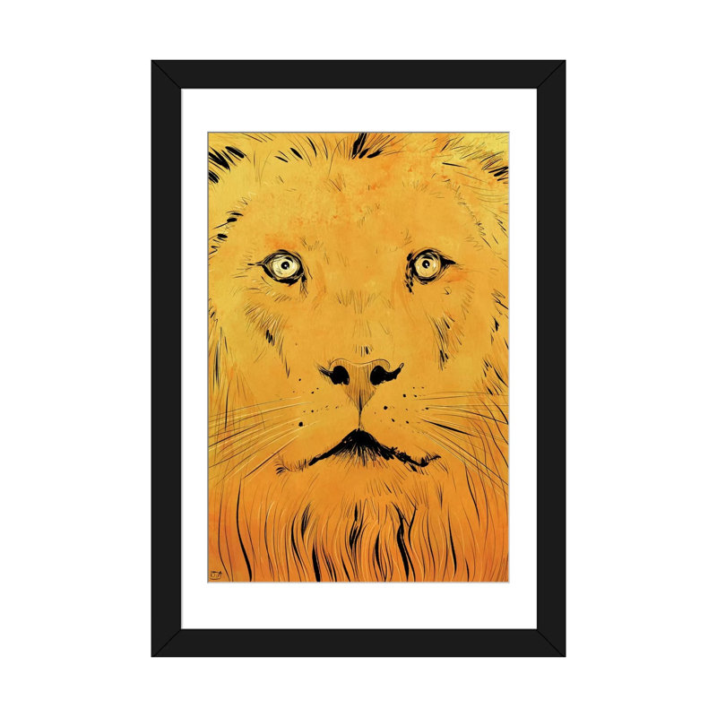 « lion » par giuseppe cristiano, peinture sur toile tendue, H 32 po x l 24 po x P 1 po, Papier d'art encadré noir, Blanc