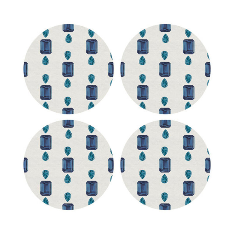 Vegan Leather Round Placemats, Sapphires, White