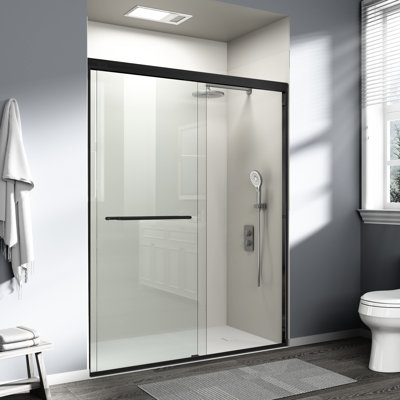 72 In. H Double Sliding Bathroom Shower Door With 1/4" - Tempered Glass, Adjustable Width 56 60 In., Matte Black, Easy Installation Detailed Instructions W Semi Roller For Silent Operation