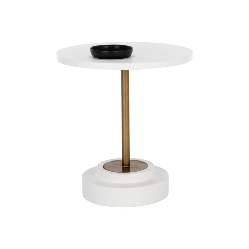 Marlowe Round Dining Table, White/Bronze, White